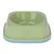 Green feeding bowl with blue base and paw print design on the front.
