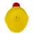 Yellow and red plastic toy in a round shape, top view.