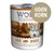 Wolf of Wilderness Oak Woods dåse 800 g, tekst: UDEN KORN, 100% grain-free, wild boar with fruits of the forest, roots and wild herbs. Billede af ulv og skov.