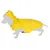 Imperméable jaune pour chien avec capuche, attaches visibles sur le cou et le ventre, présenté sur un mannequin de chien gris.