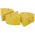 Drei gelbe Spielzeuge in Form von Käse-Stücken mit Löchern, geeignet für Haustiere.