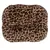 Square, padded cushion with leopard pattern in brown and black.