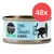 Cosma Pure Love Nature, Thunfisch mit Garnelen in Brühe, 48x Dosen. Silhouette einer Katze und Icons für Fisch und Garnelen sichtbar.