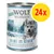 Wolf of Wilderness Little Blue River, 100% grain-free, 24x400 g. Kurczak i łosoś z owocami leśnymi, korzeniami i ziołami. Opis w języku niemieckim i angielskim na etykiecie. Wolf of Wilderness Little Blue River, 100% grain-free, 24x400 g. Kurczak i łosoś z owocami leśnymi, korzeniami i ziołami. Opis w języku niemieckim i angielskim na etykiecie.
