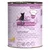 catz finefood N° 611 natü̈rlich gut mmmmiau, ragout in sauce, Lamm & Kamel, high premium, grain free, no animal testing, no added sugar. Blik kattenvoer met paarse achtergrond.