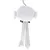 Hanging toy made of white fabric with silver ribbons and black accents.