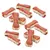 Mehrere rote und weisse Hundeknochen-Snacks aus gepresstem Material, geeignet als Leckerli oder Belohnung.