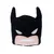 Crna plišana igračka u obliku Batman lica s izvezenim očima i ustima.