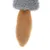 Juguete para mascotas con felpa gris y colgante de pelo marrón.