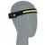 Zwart LED-hoofdband met gele lichtstrip en zijlamp, getoond op een grijs modelhoofd.