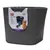 Karlie Cat Toilet Lotus, graue Katzentoilette aus recyceltem Material mit praktischem Griff und modernem Design. Produktbild zeigt Katze und Detailansicht des Griffs.