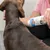 Application de shampooing sec Trixie sur le pelage d’un chien, flacon avec texte visible : 'Trixie Trocken-Shampoo', image de chien et chat sur l’étiquette.