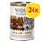 Pack of 24 cans, labelled 100% grain-free, wild boar with fruits of the forest, roots and wild herbs, 400g each.