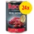 Rocco Real Hearts Beef 400 g, med teksten 'WITH WHOLE CHICKEN HEARTS', pakke med 24x dåser. Synligt oksekød og hjerter på emballagen.