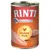 Rinti Singlefleisch Huhn Pur, kornfri, 1 protein. Vist er en dåse med kyllingekød og gult mærkat.