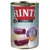 Rinti Sensible, testo visibile: Für empfindliche Hunde, Neue Sorte, 100% Gans im Fleischanteil, nur 1 tierisches Protein, +Apfel. Immagine di cibo umido a strati in scatola.
