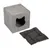 Grey felt box with cat-shaped entrance and removable, padded cushion in dark grey.