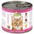 Konzerva GranataPet DeliCatessen Paté, Lachs & Meeresfrüchte. Obrázok mačky, text: Ohne Getreide, Granatapfelkerne, Lachsöl. Ružový pásik s názvom produktu.