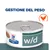 Hill's Prescription Diet w/d, lattina con scritta 'Gestione del peso' e simbolo arancione di pollo visibile sull'immagine.