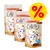 Tre påsar Catessy Snack Yummmmeow! with salmon, 65 g, med tecknad katt och texten 'Crunchy'n smooth!' samt stor gul procentsymbol för rabatt.