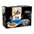 Embalagem Sheba Fine Flakes in Jelly Fish Selection, 12x85g. Variedades: salmão, peixe branco, atum, bacalhau. Ingredientes naturais de qualidade visíveis no selo.