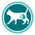 White cat silhouette with two water drop icons on body, teal circle background