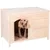 Niche rectangulaire en bois clair avec un chien beige à l'intérieur, ouverture en façade, matériau visible : bois.