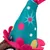 Toy with fabric party hat, turquoise with colourful dots and pink details.