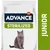 Confezione Advance Sterilized Junior affinity, immagine di un gatto grigio. Testo visibile: ADVANCE, STERILIZED, JUNIOR, affinity.