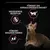 Fördert die Verdauungsgesundheit, weizenfreie Rezeptur, fördert gesunde Nieren. Katze vor schwarzem Hintergrund mit pinken Symbolen.