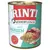 RINTI Kennerfleisch mit Pansen, getreidefrei. Rødt mærke: Rinti seit 1983 Original. Billede af kød og indmad på dåsen.
