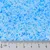 Close-up of blue and white granules with a ruler showing size in centimetres from 0 to 6 cm at the bottom edge
