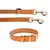 Set of brown leather lead with metal snap hook and matching brown leather collar with metal buckle. Set of brown leather lead with metal snap hook and matching brown leather collar with metal buckle.