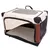 Foldable soft-sided pet carrier with mesh windows and a zippered front opening, shown open for ventilation and access.
