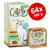 Catessy Chunks in Gravy, 64x100 g. Na pakiranju ilustracija mačke, natpis 'No added sugar', okrugla oznaka '64x 100 g' i popis okusa: govedina, piletina, MSC riba.