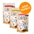 Catessy Snacks in drei Sorten: Rind & Malz, Geflügel & Käse, Lachs. Verpackung mit Cartoon-Katze und Hinweis 'Crunchy'n smooth'. Orange Kreis: 'Jetzt testen!'.