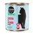 Cosma Nature kattenvoer, kip en zalm in bouillon, 100% natuurlijke ingrediënten. Silhouet van een kat en iconen voor kip en zalm.