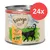 Feringa Classic Meat Duck & Veal with broccoli & dandelion, ADULT, 200 g, confezione da 24. Immagine di una lattina con gatto nero e paesaggio sullo sfondo. Feringa Classic Meat Duck & Veal with broccoli & dandelion, ADULT, 200 g, confezione da 24. Immagine di una lattina con gatto nero e paesaggio sullo sfondo.