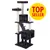 Tiragraffi nero a più livelli con colonne in sisal, piattaforme, casette e giochi appesi. Cerchio giallo con testo rosso: TOP SELLER. Tiragraffi nero a più livelli con colonne in sisal, piattaforme, casette e giochi appesi. Cerchio giallo con testo rosso: TOP SELLER.