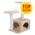 Tiragraffi beige con due piattaforme, cubo con due ingressi circolari e topolino gioco appeso. Cerchio giallo con testo: TOP SELLER. Tiragraffi beige con due piattaforme, cubo con due ingressi circolari e topolino gioco appeso. Cerchio giallo con testo: TOP SELLER.