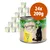 24 lattine da 200 g di Feringa Organic Chicken with apple & dandelion per gatti adulti, confezione con etichetta verde e disegno di gatto nero. Testo visibile: BIO, ORGANIC.