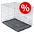 Jaula metálica rectangular con bandeja negra extraíble y símbolo de porcentaje en círculo rojo, indicando oferta o descuento visible.