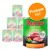 Rocco MENU natvoer, blik van 800 g met zichtbaar rundvlees, gevogelte, groenten en rijst. Tekst: 'Probeer nu!' en 'Enriched with carbohydrates'.