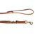 Brown leather dog lead with metal snap hook and studs, includes hand strap.