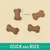 Bone-shaped treats with a length of 40 mm, labelled as duck and rice.