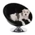 Black, round pet armchair with shiny metal base. Suitable for small to medium-sized pets.