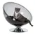 Grey cat sitting in a modern, black and transparent cat bed with round design on a metal base.