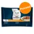 Confezione Purina Gourmet Perle, strisce in salsa. Testo visibile: 'Provami!'. Immagine di un gatto bianco e piatto con bocconcini. 4x85g. Confezione Purina Gourmet Perle, strisce in salsa. Testo visibile: 'Provami!'. Immagine di un gatto bianco e piatto con bocconcini. 4x85g.