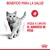 Beneficio para la salud. Ayuda a limitar el aumento de peso. Icono de Kcal. Imagen de un gato gris caminando. Marca Royal Canin visible en la parte inferior.