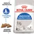 Royal Canin Indoor Appetite Control cat food pack with text: Health Nutrition, Overeating control, Adapted kibble size. Image of grey cat and three pieces of triangular kibble.